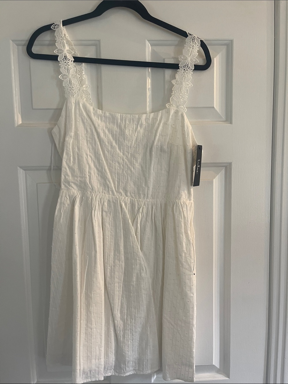 Lulu's Ivory Textured Eyelet Dress with Lace Trim
